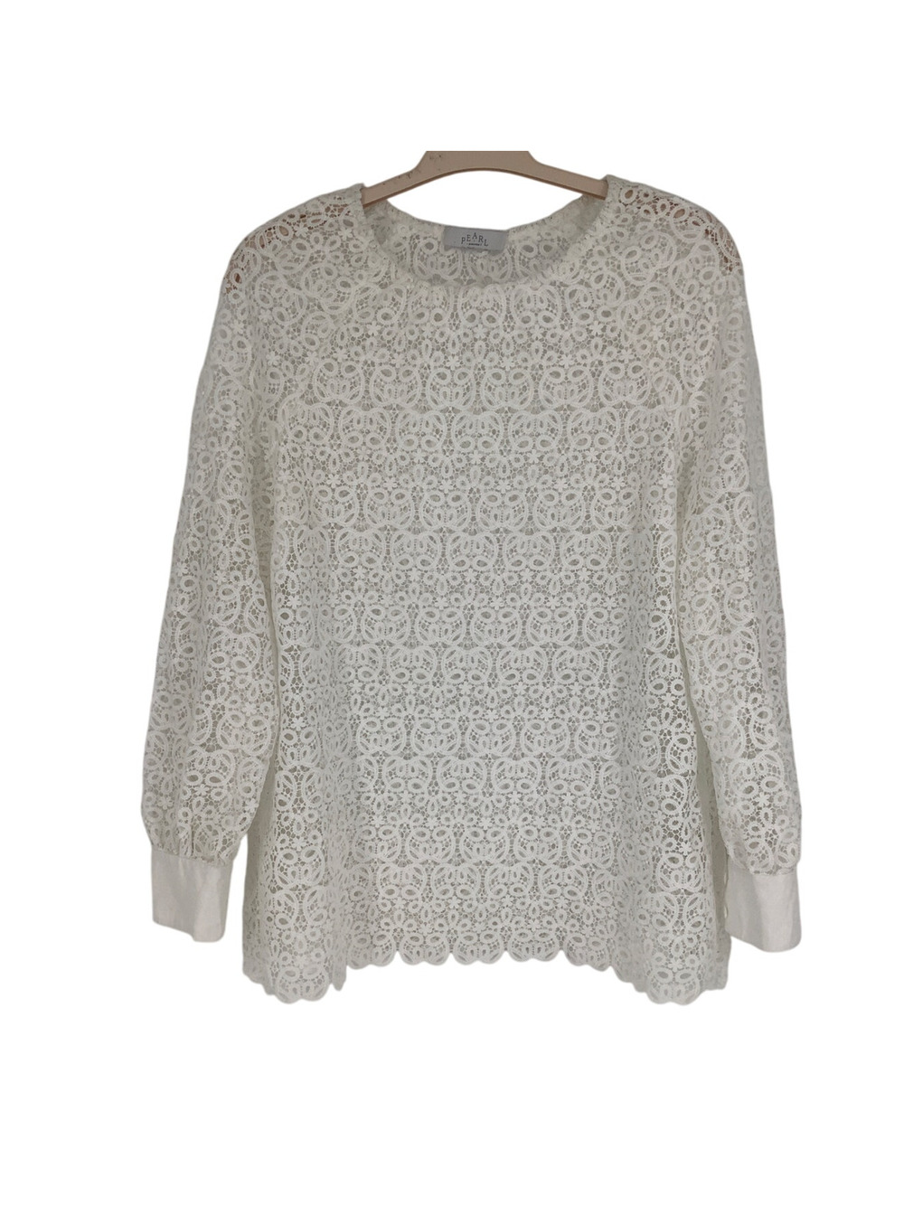 Pearl by Lela Rose Estimate M/L Ivory Long Sleeve Floral Lace BohoChic Top L23-5